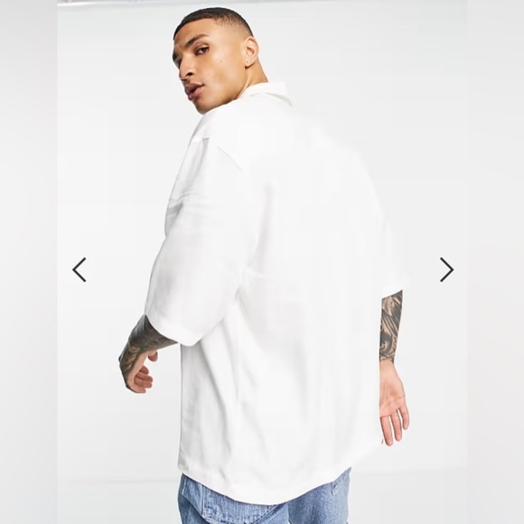 BERSHKA Men’s Oversized White Double Pocket Button Street Urban Shirt 40 Large L - Picture 3 of 10
